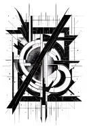 cyber sigilism, abstract blackwork, geometric glyphs, futuristic raw bold strokes blackwork tattoo design idea