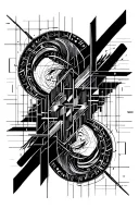 cyber sigilism, abstract blackwork, geometric glyphs, futuristic raw bold strokes blackwork tattoo design idea