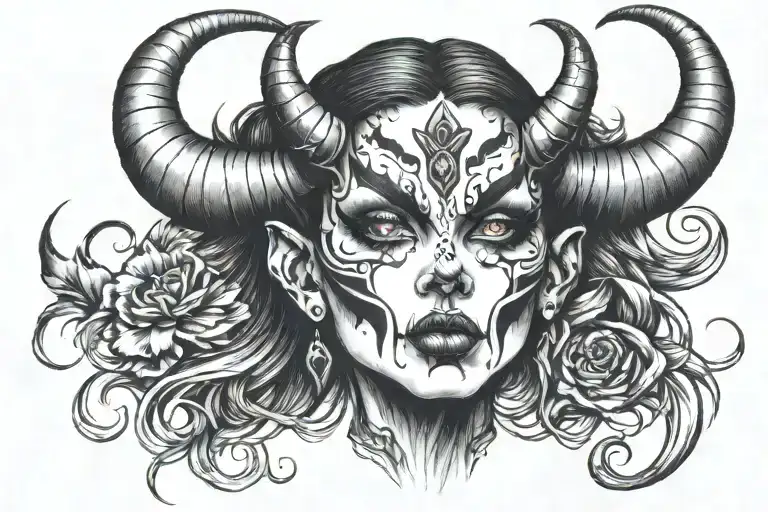 demon woman face tattoo design idea