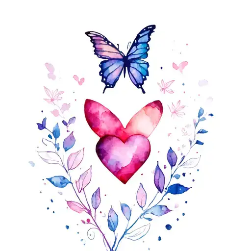 butterfly, wolf, heart tattoo design idea