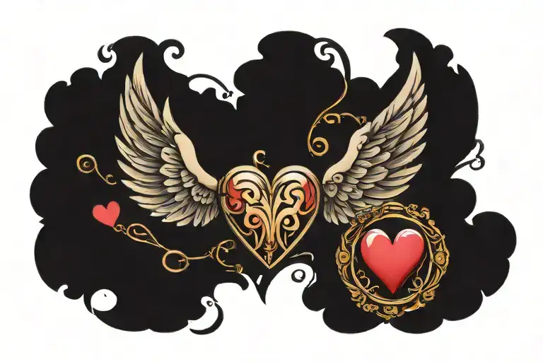 wings with heart locket  tattoo design idea