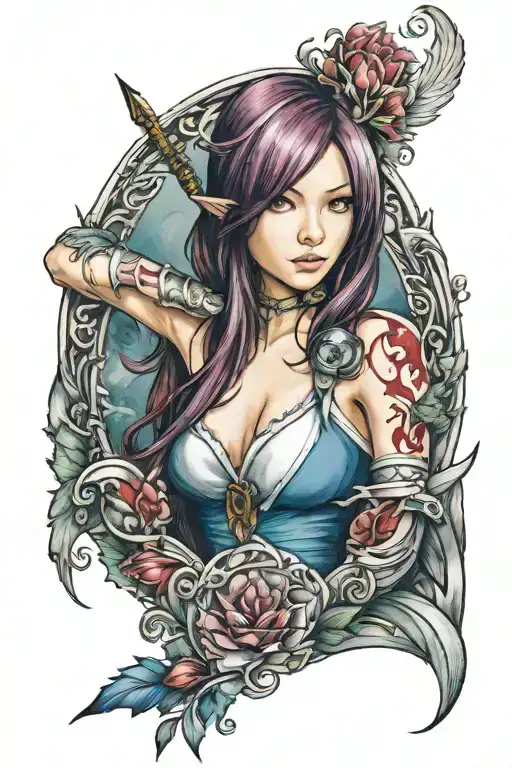 erza scarlet fairy tail colourfull tattoo design idea