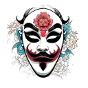 A composition of a Japanese-style tattoo of a mask that is more or less similar to the Phantom of the Opera but that mee tattoo design idea