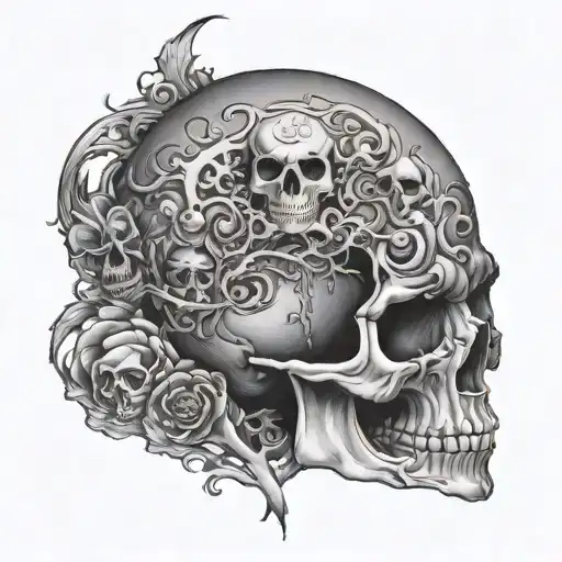 schizophrenia skull tattoo design idea