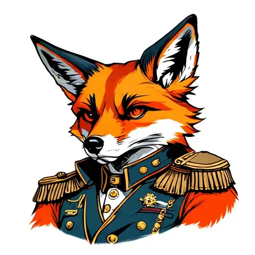 A steampunk fox wearing military uniform tattoo design idea