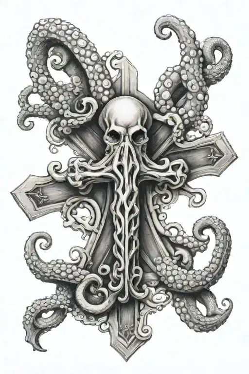 nautical cross with octopus wrapped around it  tattoo design idea