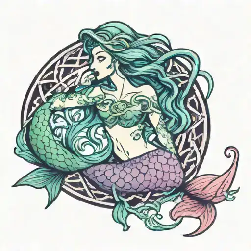mermaid celtic knot intertwined tattoo design idea
