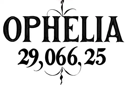 "OPHELIA 
29.06.25" tattoo design idea