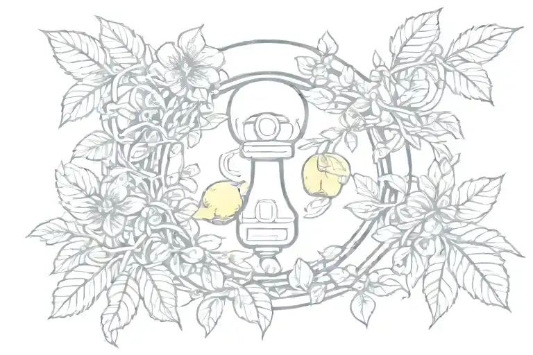 skeleton key surrounded by vine with lemons tattoo design idea
