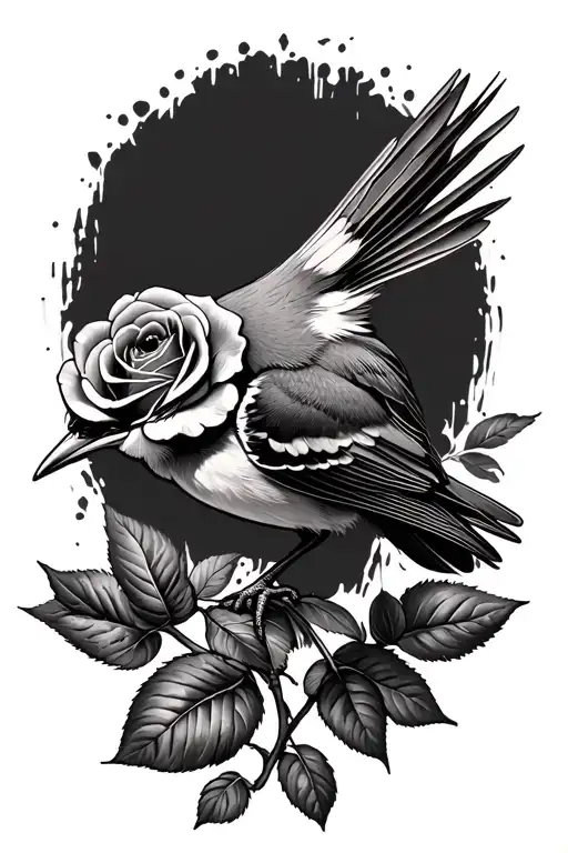 Crested lark and rose tattoo design idea