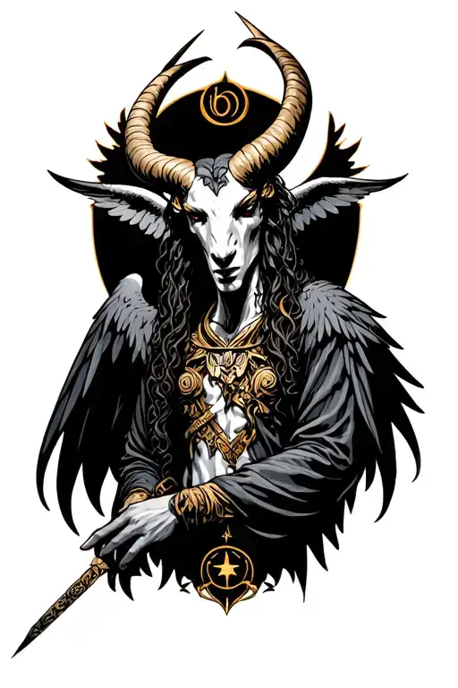 arcangel Uriel with capricorn zodiac sign tattoo design idea