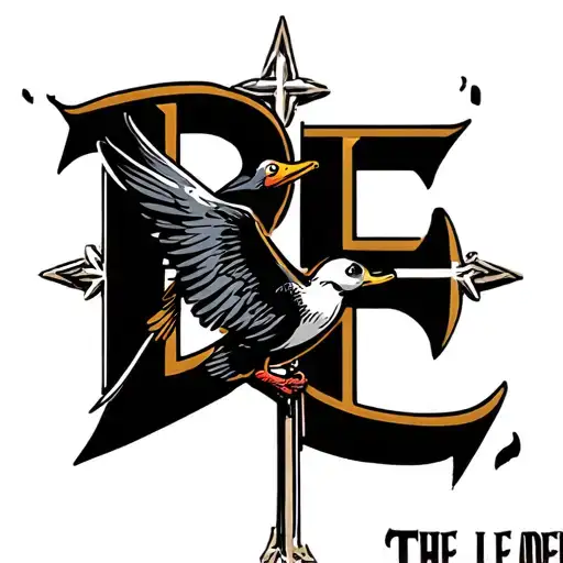 "B.E. The Leader, " "B.E. The Leader, " catholic cross wrapped duck flying tattoo design idea