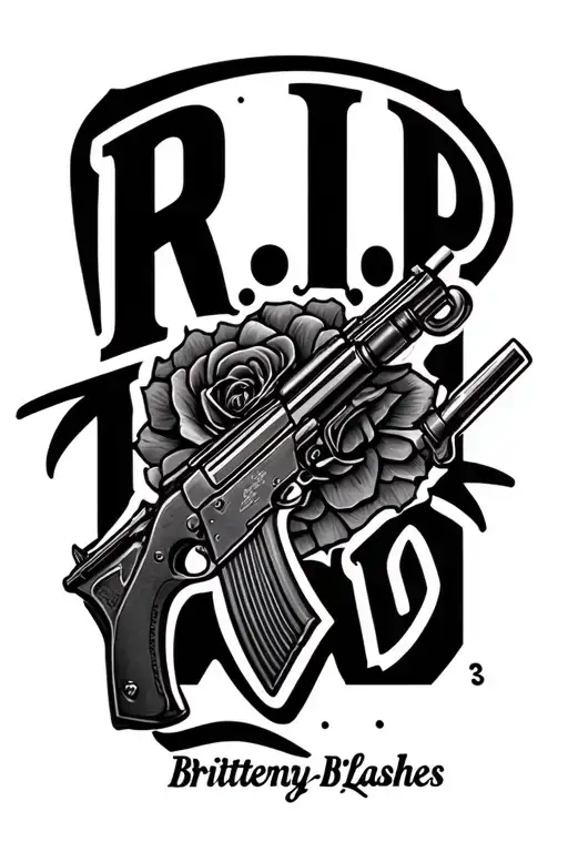 "R.I.P Britteny B·Lashes" AK-47 tattoo design idea