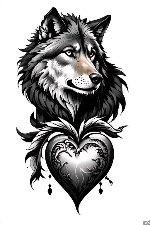 wolf & lion & heart tattoo design idea
