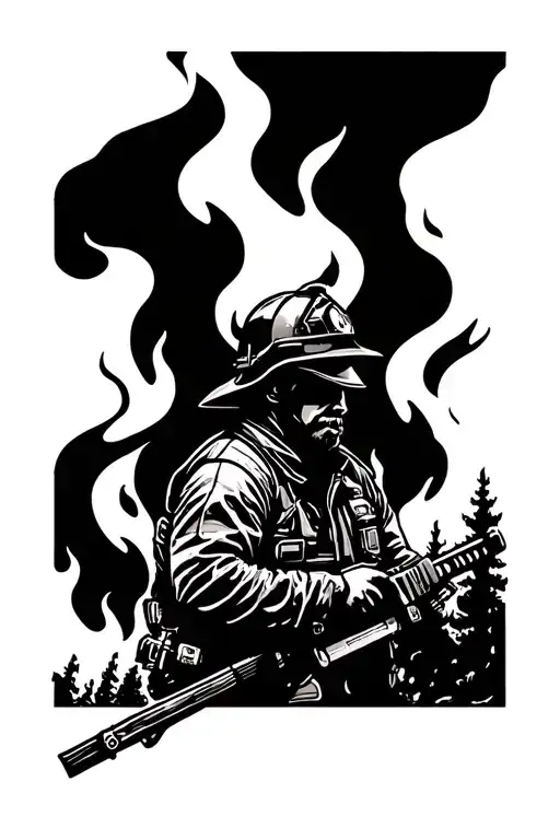 wildland firefighter battling flames tattoo design idea