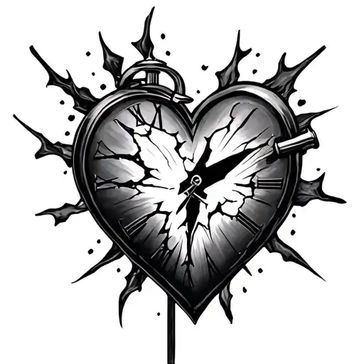 broken heart with time tattoo design idea