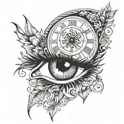 girl eye time clock tattoo design idea