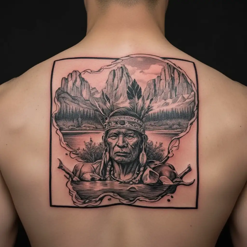 mountains river idol indians tattoo design idea