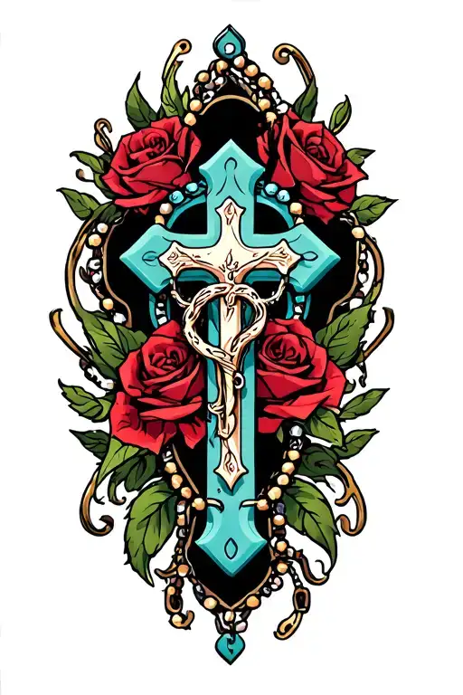 Rosary and cross  tattoo design idea