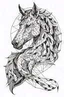 Horse, wolf with marked god forgives + marked 05/27/2019 and 03/01/2023 tattoo design idea