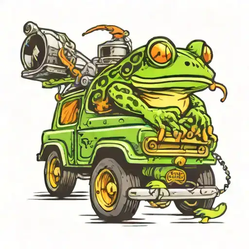 frog tow truck driving towing a 5th wheel  tattoo design idea