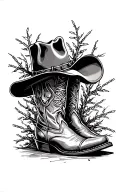 horseshoe cowboy boot,hat and barbwire vines tattoo design idea
