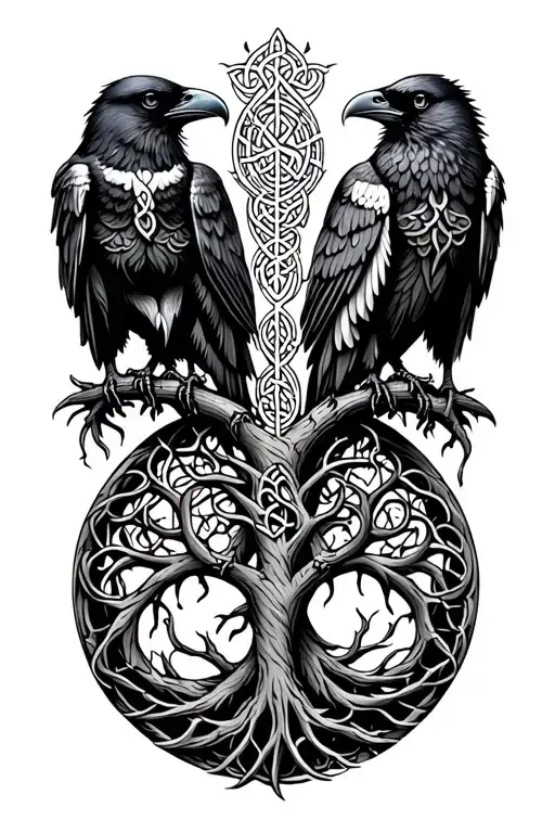 Celtic ravens with tree of life tattoo design idea