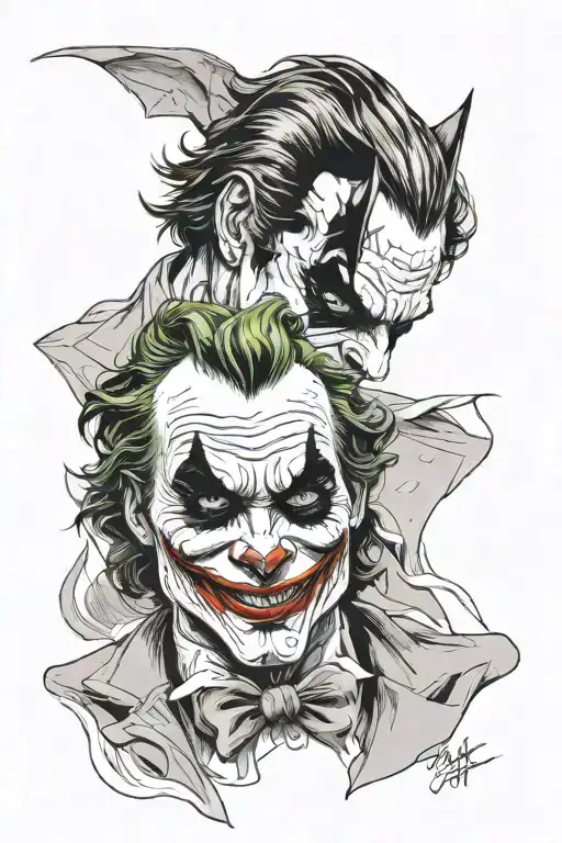 Joker taking off Batman mask tattoo design idea