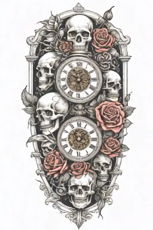 skulls, roses, clock, ace playing card tattoo design idea