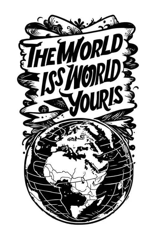 The World is Yours text with globe surrounded tattoo design idea