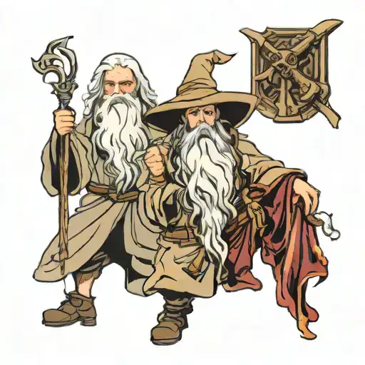 souron and Gandalf standing tattoo design idea