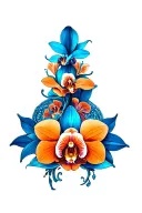 blue and orange mandala with orchids intertwined tattoo design idea