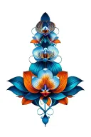 blue and orange mandala with orchids intertwined tattoo design idea