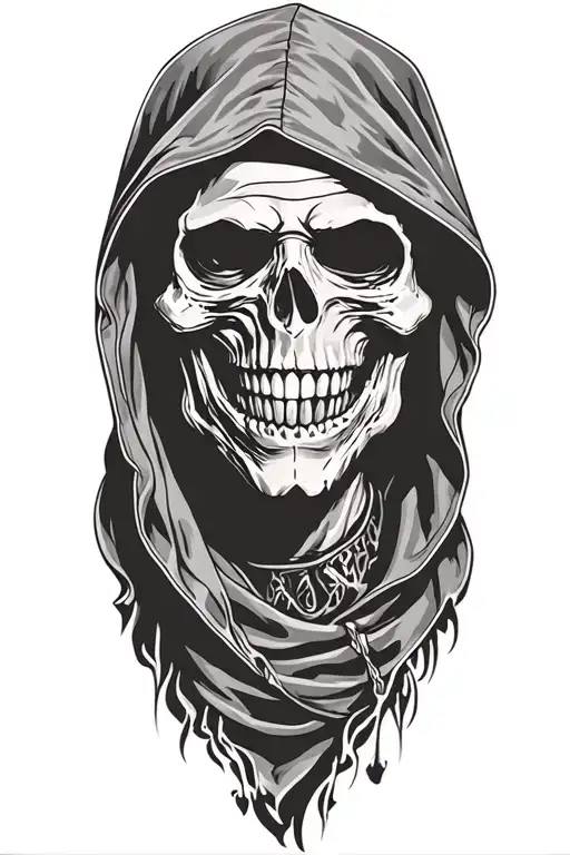 hooded reaper smiling tattoo design idea