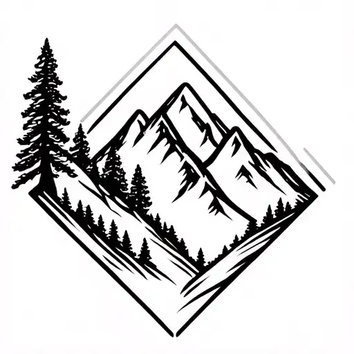 three sisters mountains in a diamond shape surrounded by pine trees tattoo design idea
