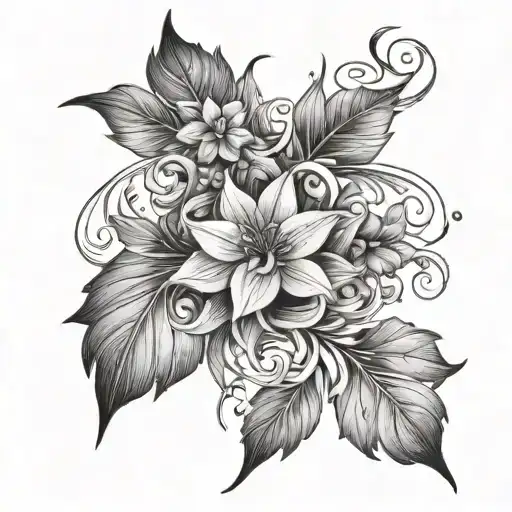 Design a tattoo of a strong wind blowing leaves and flowers, symbolizing the power of nature and your love for the elements tattoo design idea