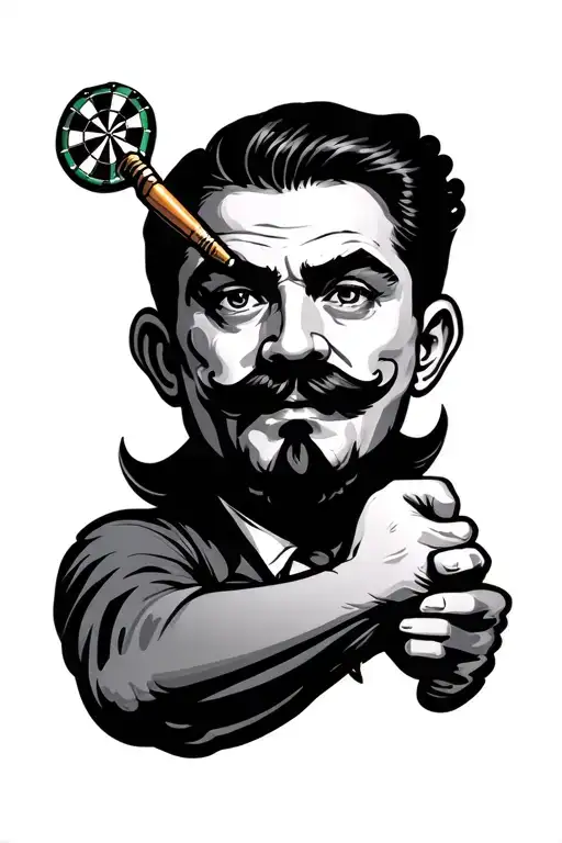 throwing dart with a stache tattoo design idea