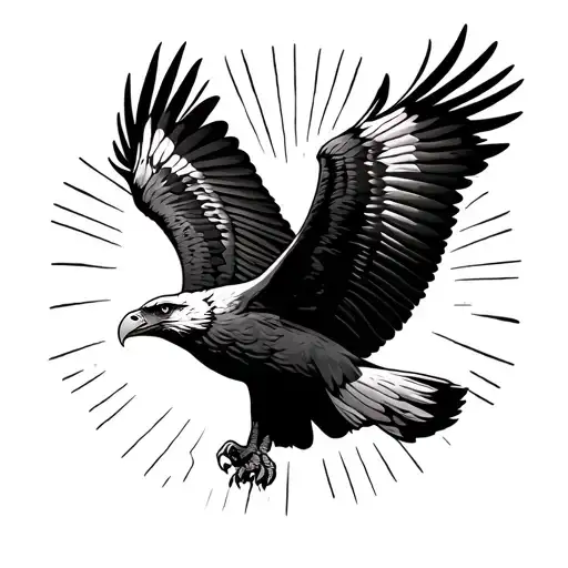 wedge tailed eagle flying towards the sun tattoo design idea