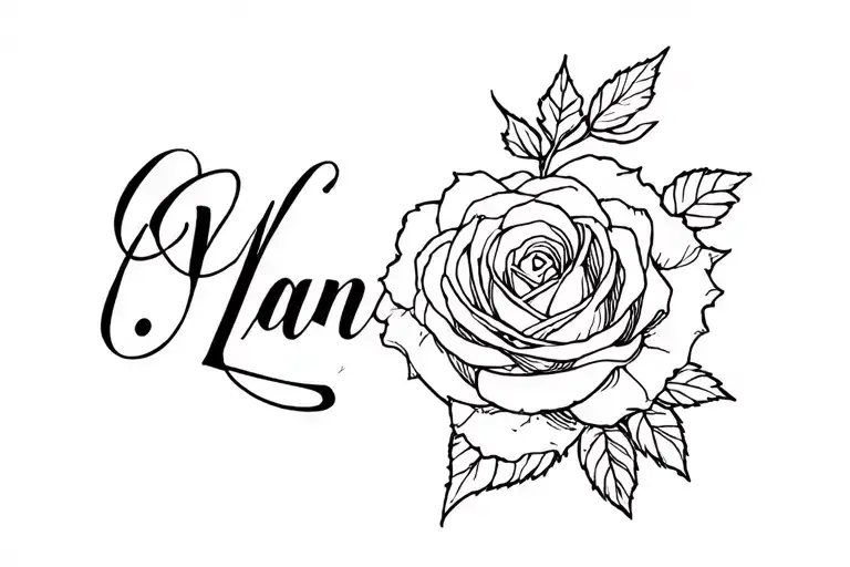 name with rose tattoo design idea