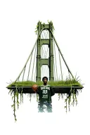 a detailed bridge that’s old over in grass and vines being held up buy gods hands with nba youngboy verse im holding up  tattoo design idea