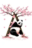 panda napping peacefully under a cherry blossom tree that is shaped like the letter 'a' tattoo design idea