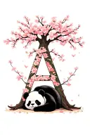 panda napping peacefully under a cherry blossom tree that is shaped like the letter 'a' tattoo design idea