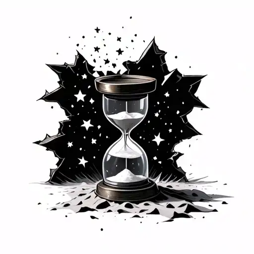 A small cracked hourglass with sand turning into stars tattoo design idea