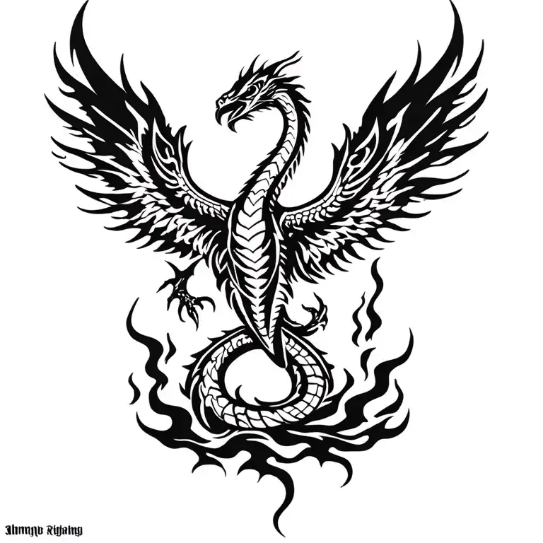 cobra phoenix rising from the ashes flying tattoo design idea