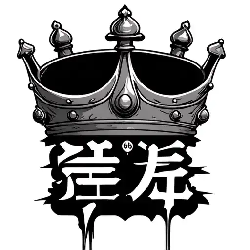 crown chess piece and Japanese writing  tattoo design idea