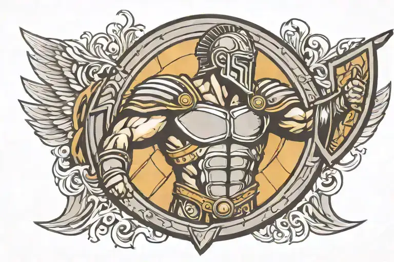 gladiator holding a shield tattoo design idea