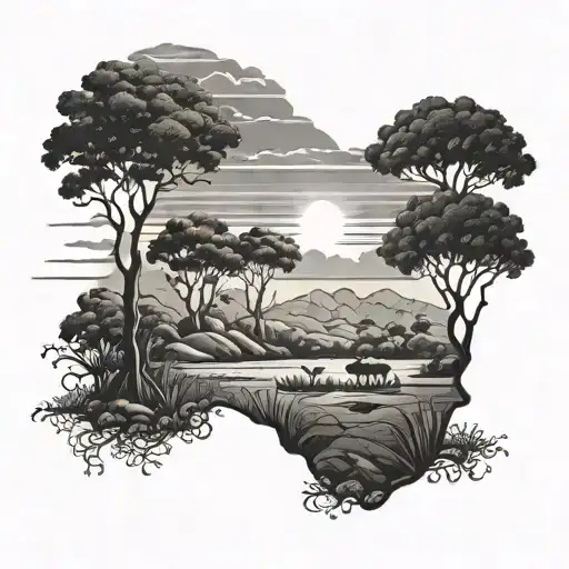 african landscape sunbeam tattoo design idea