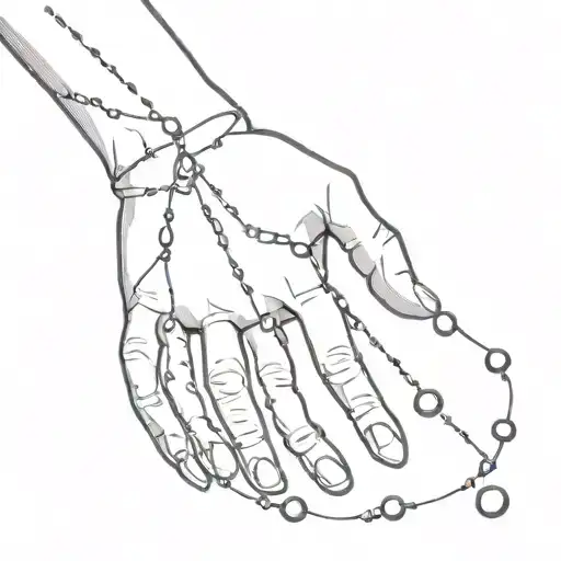 woman's hand breaking string of pearls tattoo design idea