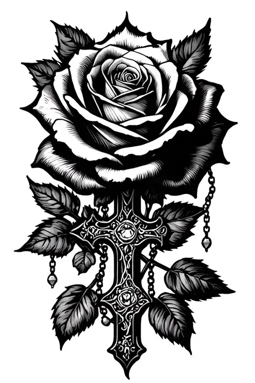 rosary cross rose tattoo tattoo design idea