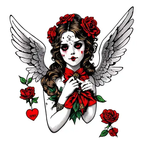 cupid goth Friday the 13th Valentine's day tattoo design idea